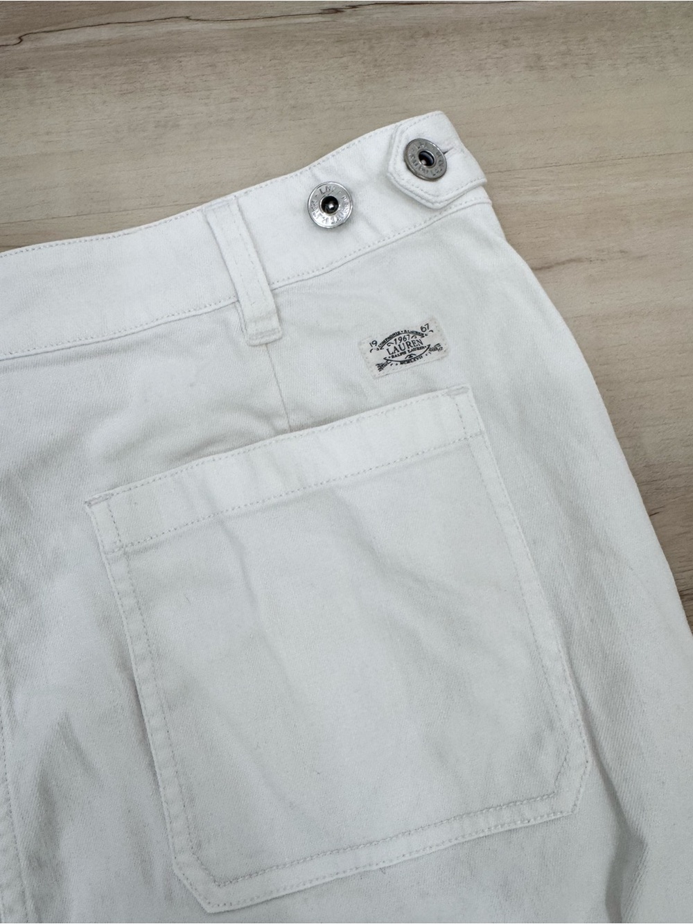 Lauren Ralph Lauren Denim Button Down long Skirt white silver buttons Sz 8 - Picture 4 of 8